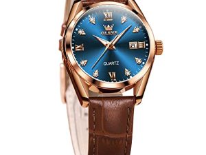 OLEVS femmes montres marron cuir noir/bleu/blanc décontracté